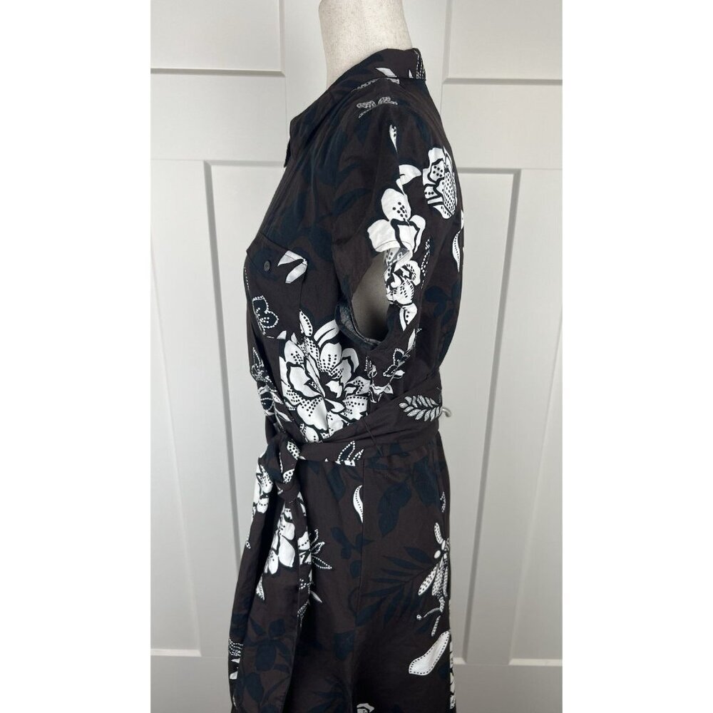 Talbots Fit & Flare Dress 12 Brown Cream Floral Faux Wrap Belted Midi - Picture 4 of 10